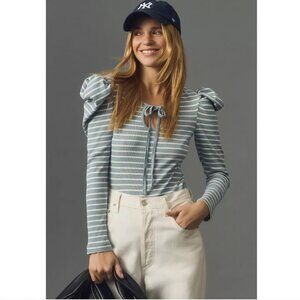 Anthropologie Porridge Light Blue Striped Tie-Front Top